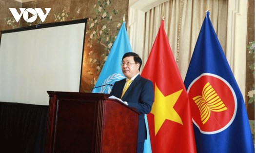 Phó Thủ tướng Thường trực Phạm Bình Minh đã chủ trì lễ kỷ niệm 77 năm Quốc khánh Việt Nam và 45 năm Việt Nam gia nhập Liên Hợp Quốc. Ảnh: VOV