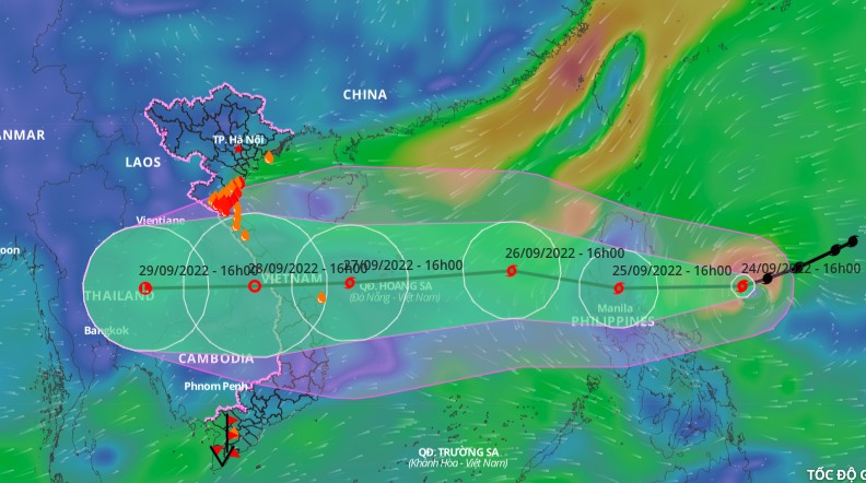 Vị trí và đường đi của bão Noru. Ảnh: VNDMS.