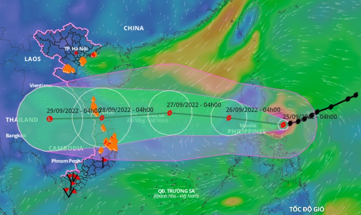 Vị trí và đường đi của bão Noru. Ảnh: VNDMS.