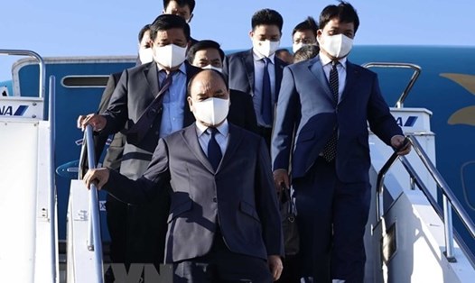 Chủ tịch nước Nguyễn Xuân Phúc đến sân bay quốc tế Haneda, Tokyo, Nhật Bản. Ảnh: TTXVN