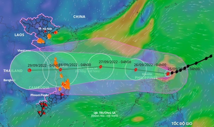 Vị trí và đường đi của bão Noru. Ảnh: VNDMS