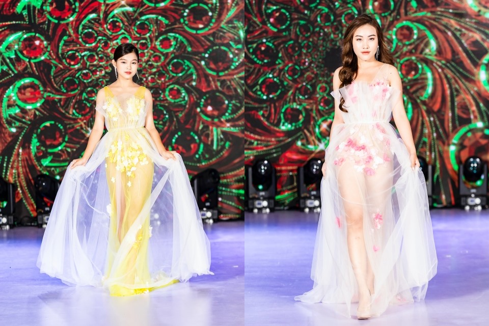 Thiêng Ngân, Phạm Tuyết Nhung diễn thời trang. Ảnh: Team Huỳnh Hùng.