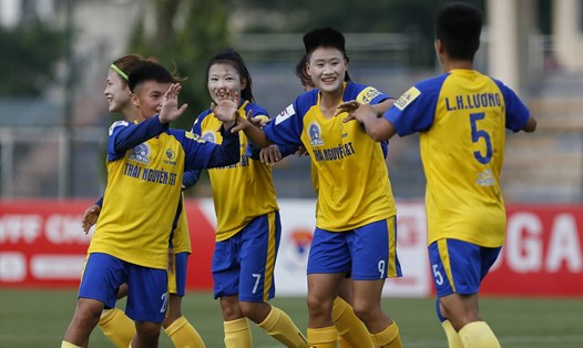 Đội nữ Thái Nguyên T&T gây bất ngờ tại vòng 2 Giải nữ vô địch quốc gia - Cúp Thái Sơn Bắc 2022. Ảnh: VFF