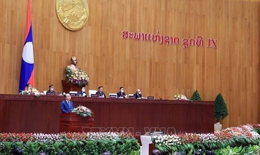 Chủ tịch nước Nguyễn Xuân Phúc phát biểu tại kỳ họp thứ nhất Quốc hội Lào khóa IX nhân chuyến thăm hữu nghị chính thức Lào tháng 8.2021. Ảnh: TTXVN