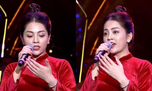 Nữ ca sĩ trẻ Khánh Thy phải đọc lời trên lòng bàn tay khi hát trên sóng trực tiếp. Ảnh: CMH