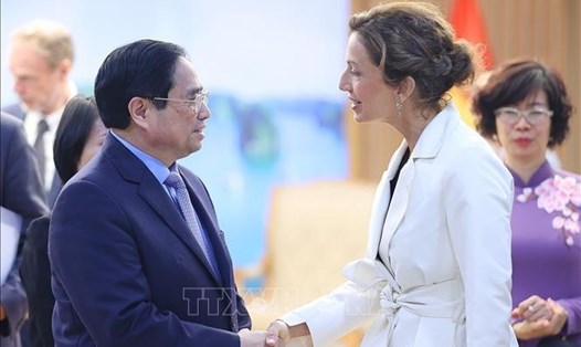 Thủ tướng Phạm Minh Chính tiếp Tổng Giám đốc UNESCO Audrey Azoulay. Ảnh: TTXVN