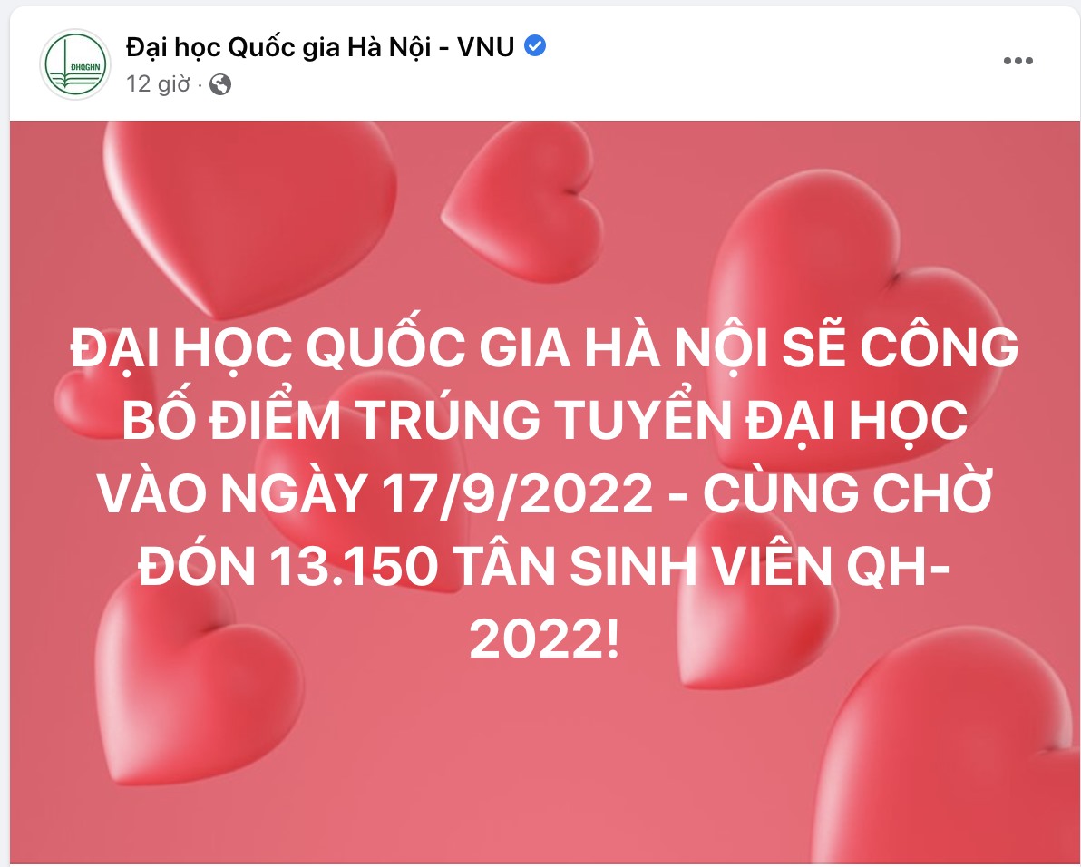 Trường Đại học Quốc gia Hà Nội thông báo công bố điểm chuẩn trúng tuyển đại học vào ngày 17.9.