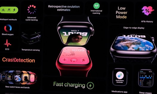 Dòng đồng hồ thông minh Apple Watch đời thứ 8 của Apple được bổ sung tính năng phát hiện va chạm xe và tập trung vào chăm sóc sức khỏe. Ảnh: Apple