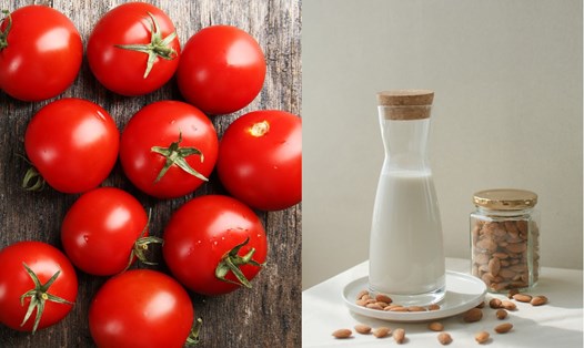 Kết hợp sữa hạnh nhân và cà chua giúp xương chắc khỏe. Đồ họa: Doãn Hằng