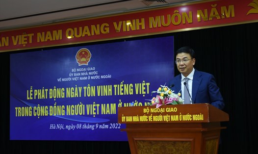 Thứ trưởng Bộ Ngoại giao, Chủ nhiệm Ủy ban Nhà nước về NVONN Phạm Quang Hiệu phát biểu tại Lễ phát động. Ảnh: Song Minh
