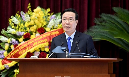 Ông Võ Văn Thưởng - Ủy viên Bộ Chính trị, Thường trực Ban Bí thư Trung ương Đảng, phát biểu tại hội nghị. Ảnh: Mạnh Tiến