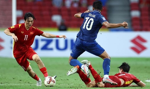 Tuyển Việt Nam từng thua Thái Lan với tổng tỉ số 0-2 tại bán kết AFF Cup 2020. Ảnh: AFP