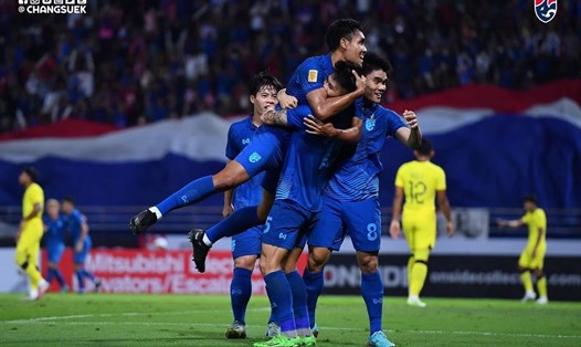 Tuyển Thái Lan giành chiến thắng 3-0 trước Malaysia tại bán kết lượt về AFF Cup 2022. Ảnh: Changsuek