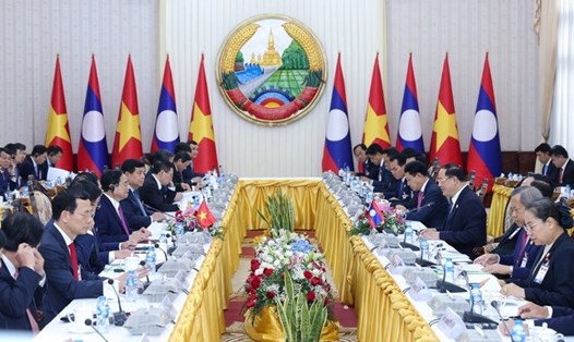 Thủ tướng Phạm Minh Chính hội đàm với Thủ tướng Lào Sonexay Siphandone. Ảnh: VGP