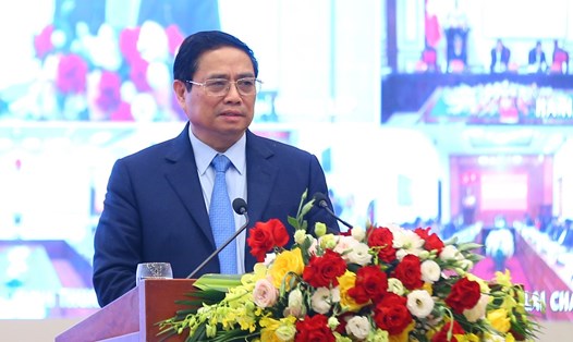 Thủ tướng Chính phủ Phạm Minh Chính phát biểu tại Hội nghị triển khai nhiệm vụ lao động, người có công và xã hội năm 2023. Ảnh: Anh Thư.