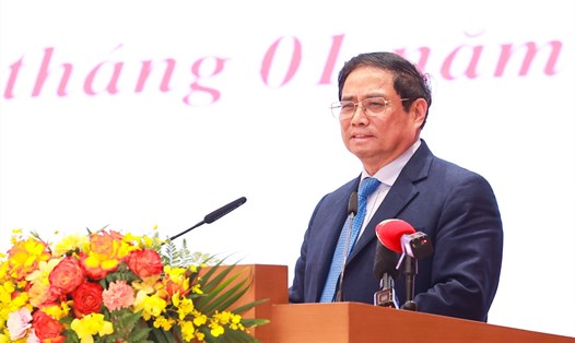 Thủ tướng Phạm Minh Chính trong cuộc gặp mặt kiều bào tham dự chương trình Xuân Quê hương 2023. Ảnh: Hải Nguyễn