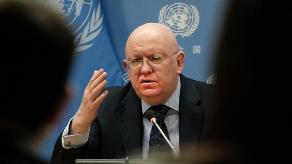 Đại sứ Nga tại Liên Hợp Quốc Vassily Nebenzia nói về cách xung đột Ukraina. Ảnh: AFP