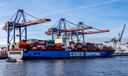 Tàu container của COSCO Shipping Corporation tại cảng ở Hamburg, Đức tháng 10. 2022. Ảnh: AFP