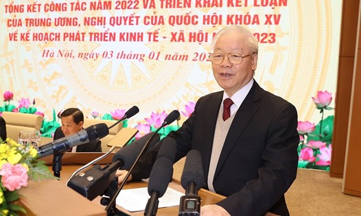 Tổng Bí thư Nguyễn Phú Trọng phát biểu tại Hội nghị. Ảnh: Dương Giang/TTXVN
