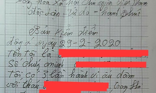 "Bản kiểm điểm" của gã đàn ông biến thái ở Thái Bình thừa nhận 3 lần có hành vi ấu dâm với bé gái. Ảnh tài liệu: Gia đình cung cấp