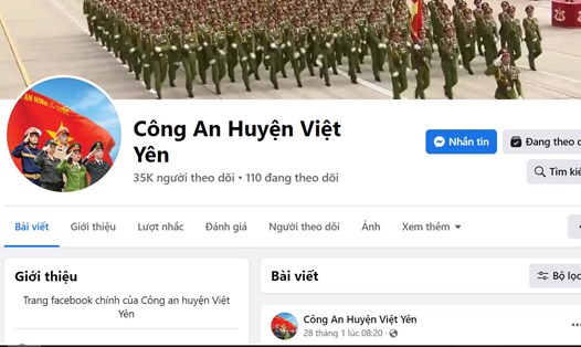 Fanpage của Công an huyện Việt Yên (Bắc Giang) trên mạng xã hội Facebook. Ảnh: Chụp màn hình