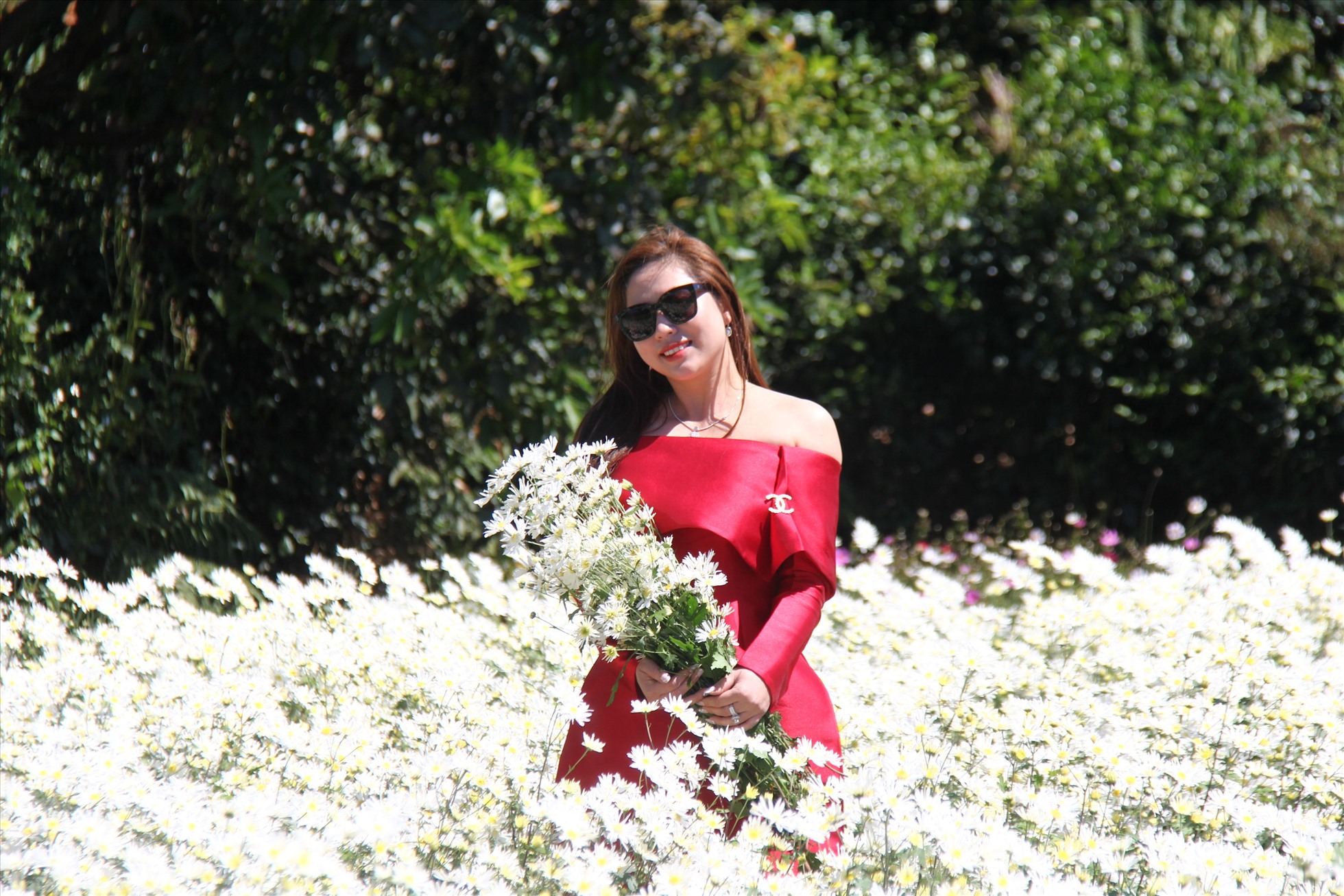 Du khách dạo chơi, chụp hình trên vườn hoa tại TP Pleiku. Ảnh Thanh Tuấn