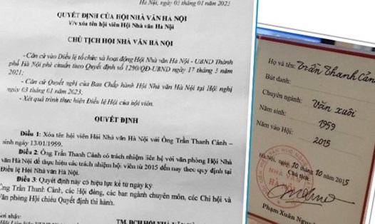 Quyết định xóa tên nhà văn Trần Thanh Cảnh khỏi Hội Nhà văn Hà Nội.
