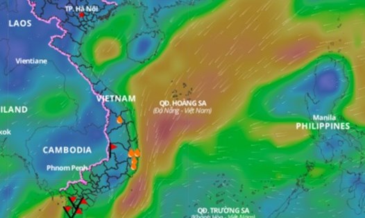 Lớp hướng gió trên biển ngày 5.1.2023. Ảnh: Hệ thống giám sát thiên tai Việt Nam.
