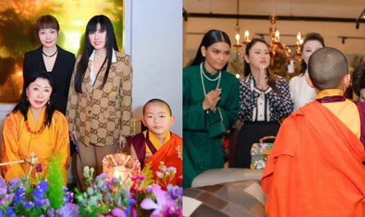 Hoàng Thái hậu Bhutan cảm kích sự đón tiếp của Hoa hậu Hải Dương. Ảnh: NSCC.