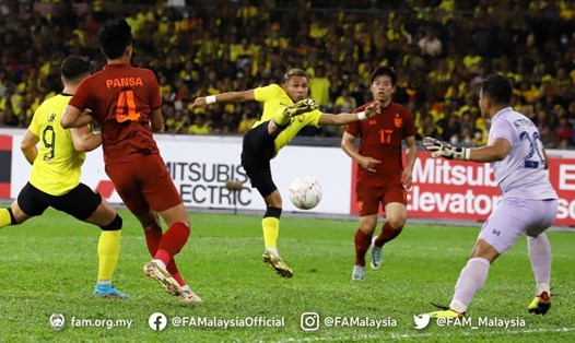Faisal Halim ghi bàn mang về chiến thắng 1-0 cho Malaysia trước đội tuyển Thái Lan. Ảnh: LĐBĐ Malaysia