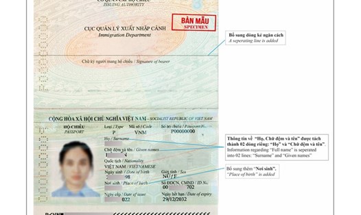 Các chỉnh lý thông tin trên mẫu hộ chiếu mới. Nguồn: C06