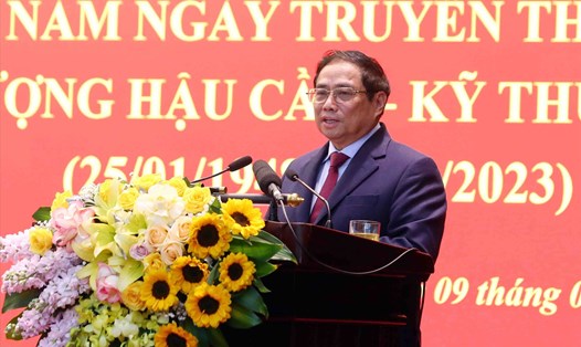 Thủ tướng Chính phủ Phạm Minh Chính dự và chỉ đạo tại Lễ Kỷ niệm 75 năm Ngày truyền thống lực lượng Hậu cần - Kỹ thuật. Ảnh: Trung Kiên