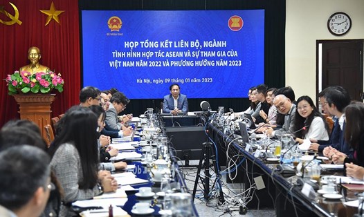 Quang cảnh hội nghị tổng kết, đánh giá hợp tác ASEAN 2022. Ảnh: Bộ Ngoại giao cung cấp