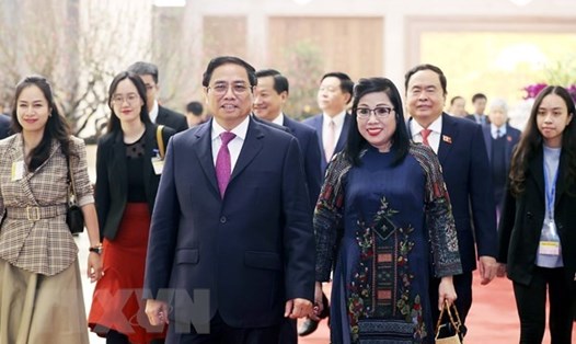 Thủ tướng Phạm Minh Chính và Phu nhân chủ trì tiệc chiêu đãi đoàn ngoại giao. Ảnh: TTXVN