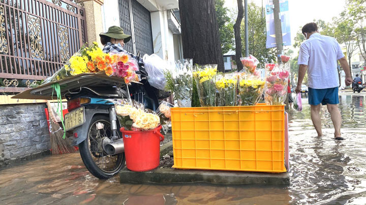 Chị Trần Thị Năm (Q. Ninh Kiều) cho biết, từ 6h sáng chị đã chị đẩy xe hoa ra để bán, nhưng mãi vẫn không có khách, đường phố ngập hết ai cũng ngại dừng xe mua đồ.