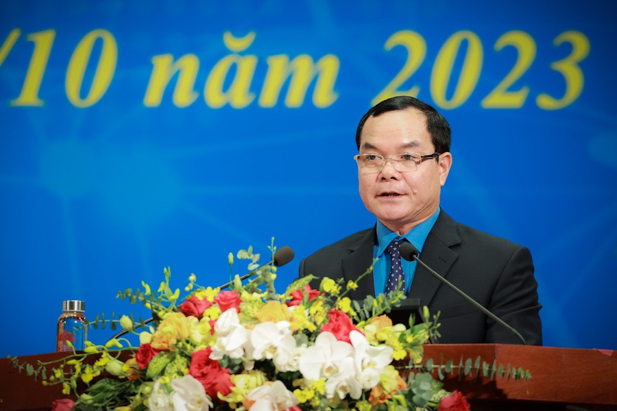 Chủ tịch Tổng Liên đoàn Lao động Việt Nam phát biểu tại Đại hội. Ảnh: Hải Nguyễn.