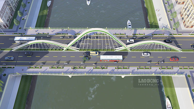 Mô hình Cầu Thanh Bình bắc qua sông Nậm Rốm khi hoàn thành. Ảnh: Nhà thầu cung cấp