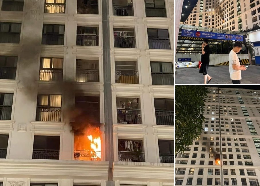 Hình ảnh vụ cháy căn hộ tại chung cư The Emerald Mỹ Đình (Hà Nội) tối ngày 1.10 được chia sẻ rất nhiều trên mạng xã hội. Ảnh: Chụp màn hình