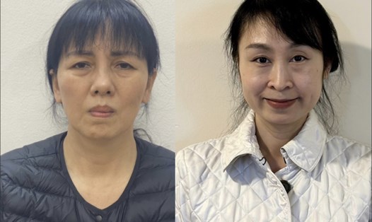 Thanh Thuỷ (trái) và Thuỳ Linh lúc bị bắt vì hưởng lợi hơn 8 tỉ đồng từ thương vụ bán kit test của Việt Á. Ảnh: Bộ Công an
