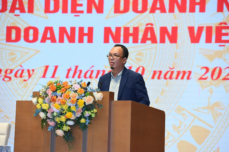 Ông Nguyễn Thiều Nam, Phó Tổng Giám đốc Tập đoàn Masan phát biểu tại buổi gặp mặt của Thường trực Chính phủ với đại diện doanh nhân. Ảnh: Masan Group