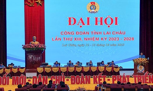  248 đại biểu tham dự Đại hội Công đoàn tỉnh Lai Châu lần thứ XIII, nhiệm kỳ 2023 - 2028. Ảnh: Văn Thành Chương