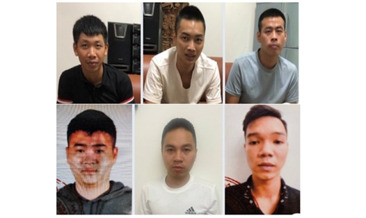 6 đối tượng bị Công an quận Hà Đông bắt giữ. Ảnh: Công an TP Hà Nội