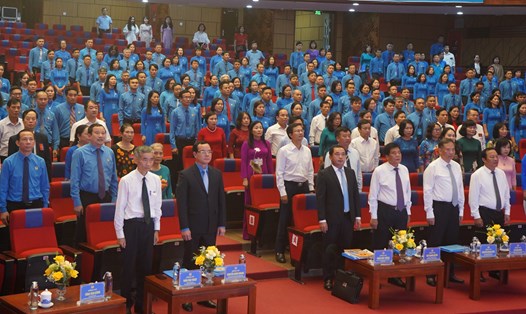 Chủ tịch Tổng LĐLĐVN Nguyễn Đình Khang dự khai mạc Đại hội Công đoàn tỉnh Hải Dương. Ảnh: Mai Dung