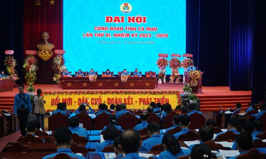 Đại hội Công đoàn tỉnh Cà Mau lần thứ XI, nhiệm kỳ 2023 - 2028 chính thức khai mạc phiên thứ nhất chiều ngày 14.10. Ảnh: Nhật Hồ