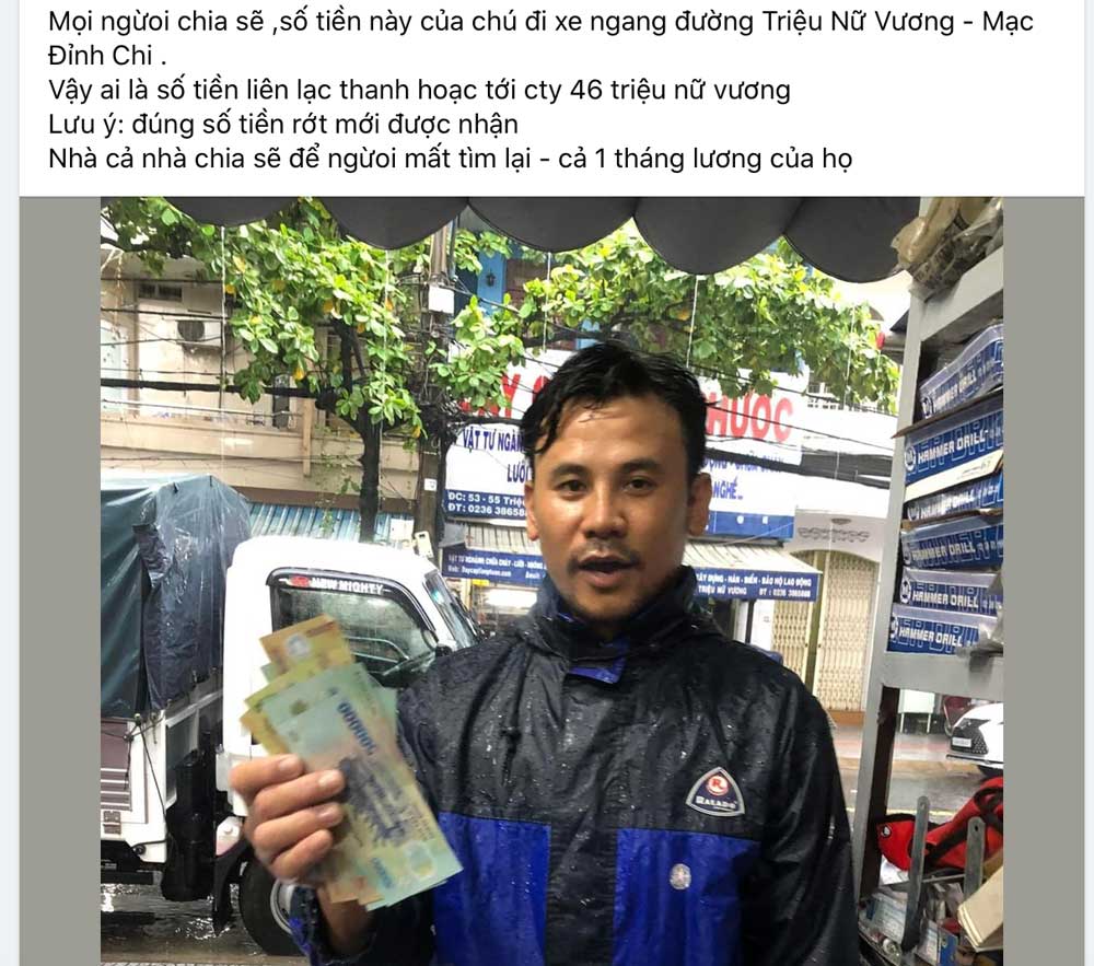 Anh Hồ Ngọc Thanh đang tìm người bị mất tiền. Ảnh chụp màn hình