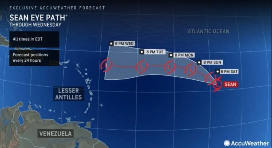 Dự báo đường đi của bão Sean. Ảnh: AccuWeather