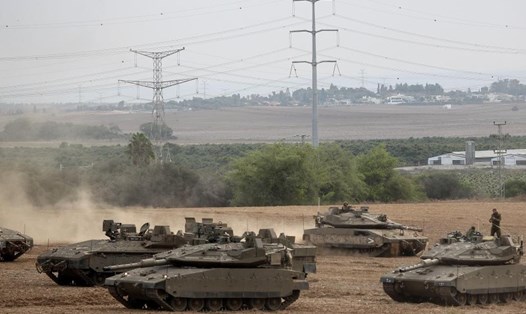 Xe tăng của Israel ở biên giới Israel-Gaza ngày 9.10.2023. Ảnh: Xinhua
