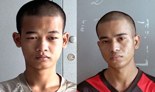 Đối tượng Néang Chanh Chươnl (trái) và Chau Chí Mây (phải) trong vụ dùng hung khí cướp tài sản. Ảnh: Vũ Tiến