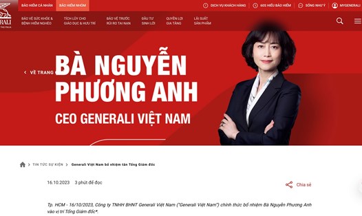 Generali Việt Nam bổ nhiệm bà Nguyễn Phương Anh vào vị trí Tổng Giám đốc. Ảnh: Chụp màn hình