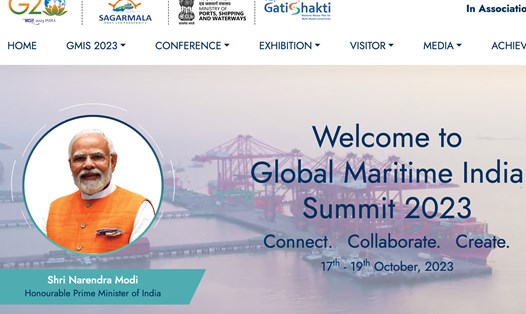 Thủ tướng Narendra Modi trên website Hội nghị thượng đỉnh Hàng hải Ấn Độ 2023. Ảnh chụp màn hình